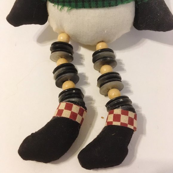 Vintage Snowman Tree Ornament Doll Fabric Bead Legs Christmas Decor Collectible - Picture 4 of 8